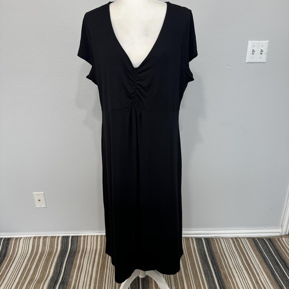 Boden Dresses & Skirts - Boden Dress Women's 18L Black V-Neck Ruched Maxi Short Sleeve Stretch Pullover